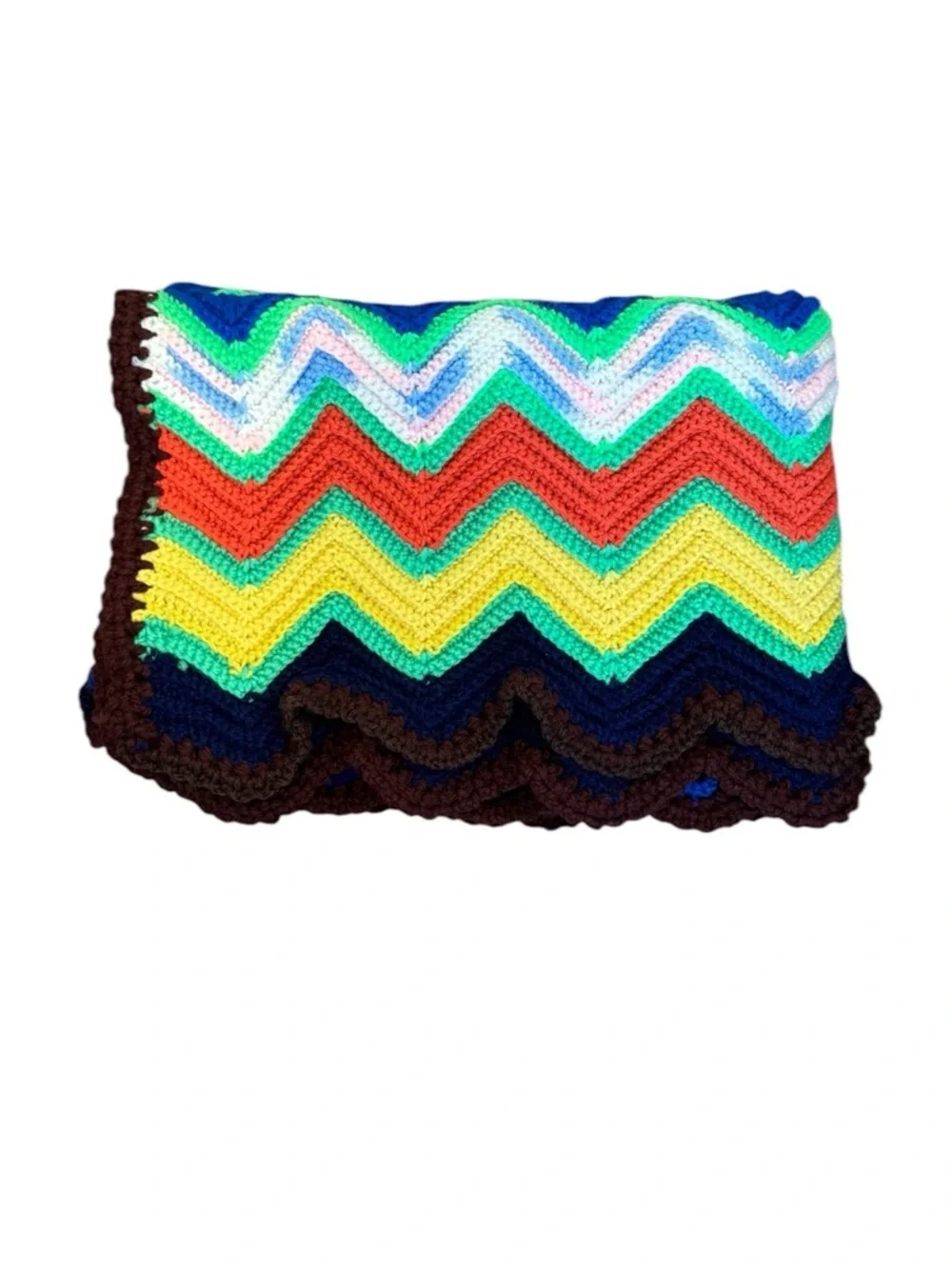 Hand Crochet Chevron Throw Blanket Multicolor Boho Vintage Zigzag 72x27